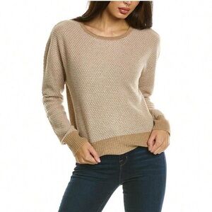 Raffi Textured Knit Tan Cream Cashmere Pullover Sweater Sz L
